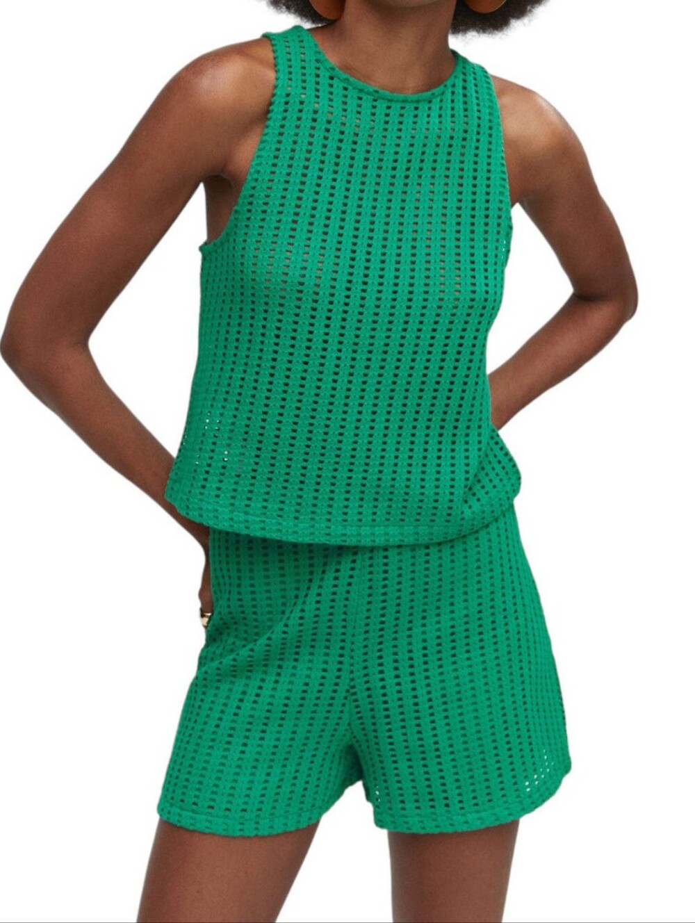 Mango MNG Cropped Knit Green Sleeveless Tank Top Summer Resort Attire